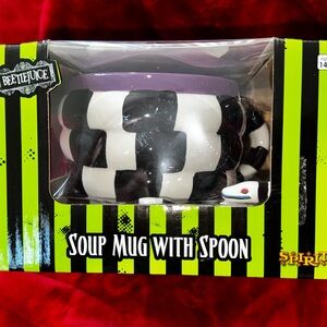 80s Movie Beetlejuice Soup Mug with Spoon Ceramic Spirit Halloween NEW SEALED